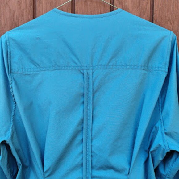 SEA NEW YORK | Blue Asymmetric Ruffle Neck Stretch Cotton Poplin Wrap Midi Dress - Picture 8 of 12